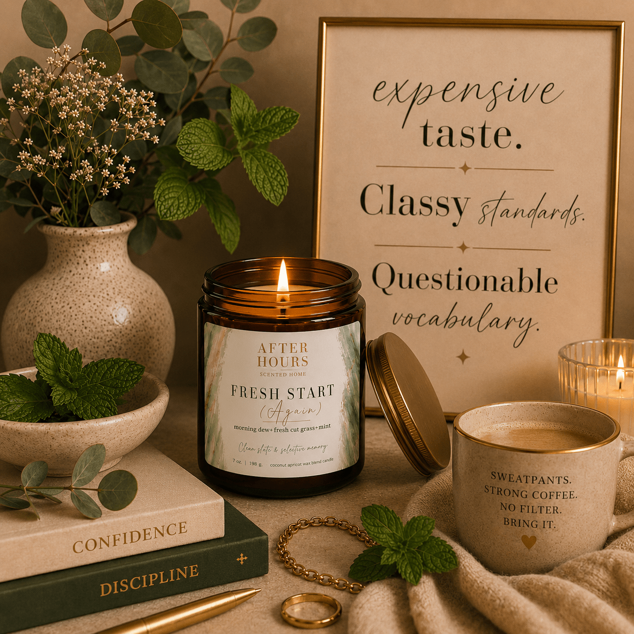 FRESH START (AGAIN) - morning dew + fresh cut grass + mint - AFTER HOURS SCENTED HOME