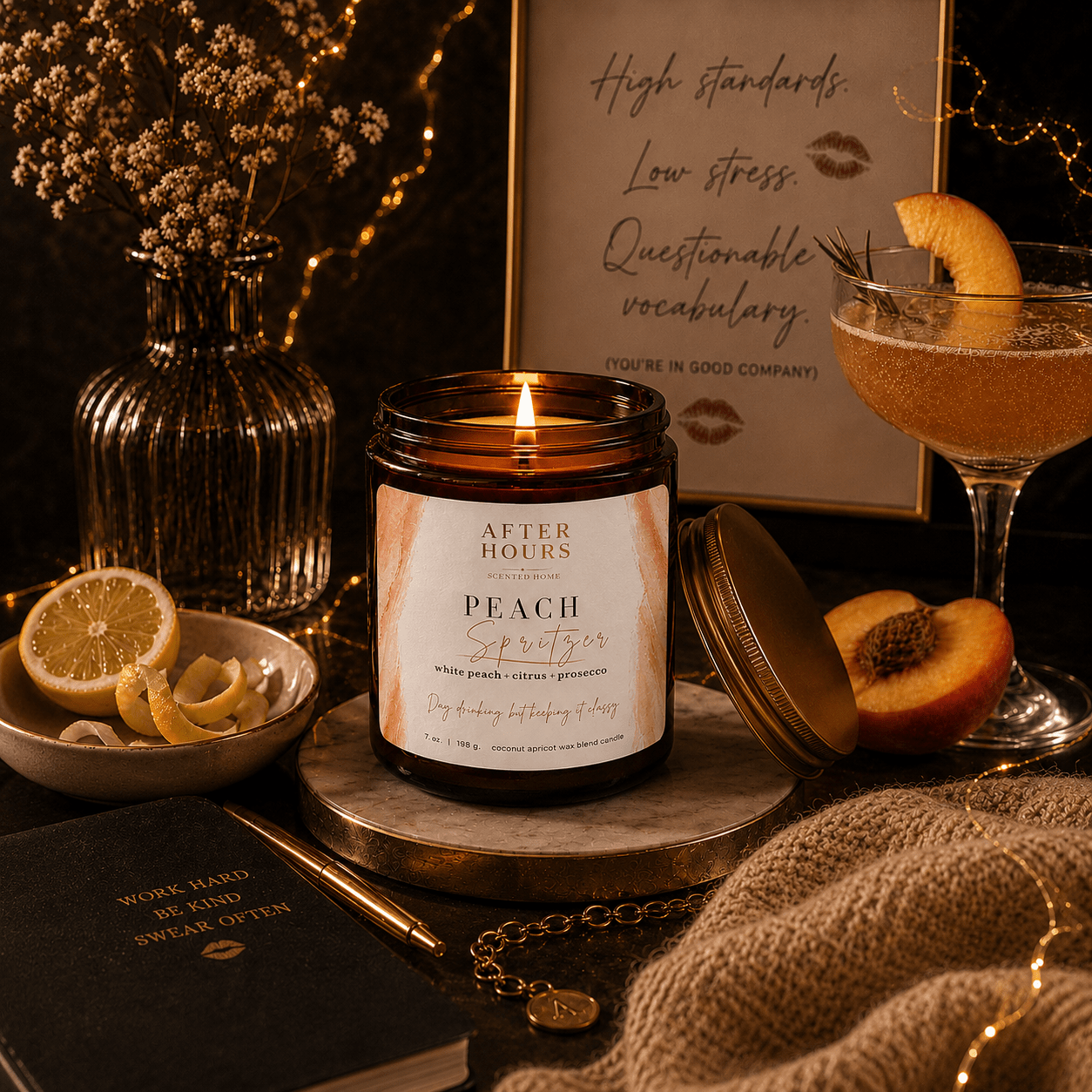 PEACH SPRITZER - white peach + citrus + prosecco - AFTER HOURS SCENTED HOME